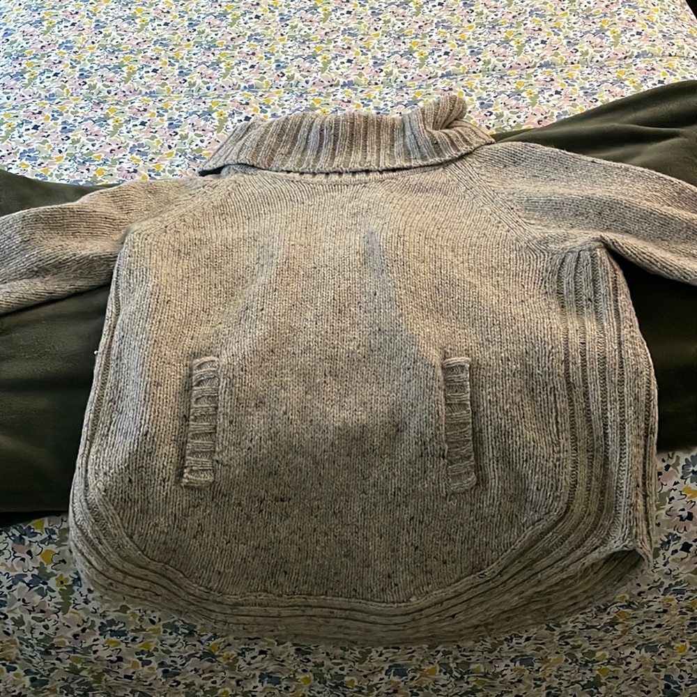 Only worn once, Long sleeve thick tan sweater with multicolored dots in fabric